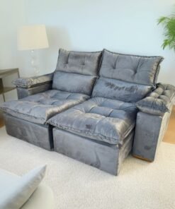 Sofá Retrátil e Reclinável Imperial 2,00 m Veludo Jolie Cinza 08 - IMPERIAL DECOR