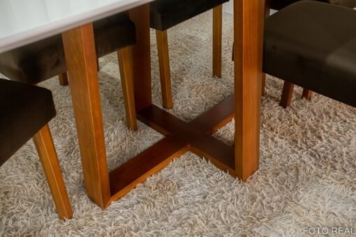 Mesa de Jantar Pedro Mel Vidro Off 160×80 6 Cadeiras Lisboa Veludo Marrom 509 Madeira Maciça Art Assento - Entregue Montada - Imagem 5