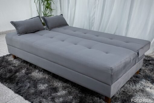 Sofá 4 lugares e Sofá Cama Casal Arpoador Veludo Cinza - Imagem 3