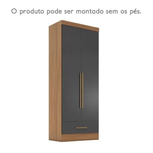 Roupeiro Solteiro Smart Plus (GR2123) Cinamomo/Chumbo 2 Portas 1 Gaveta C/Pés Larg. 0.85m - Rodial Móveis - Imagem 9