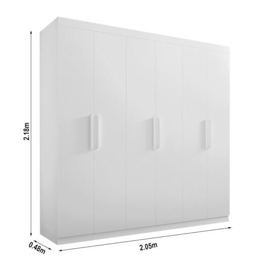 Roupeiro Casal Colibri Branco 6 Portas 6 Gavetas Larg. 2.05m - D Doro - Imagem 3