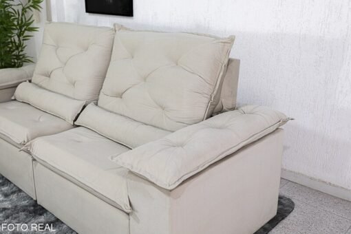 Sofá Retrátil Reclinável Roma Veludo Bege 01 Larg. 2.00m - D28 Soft - Imagem 6