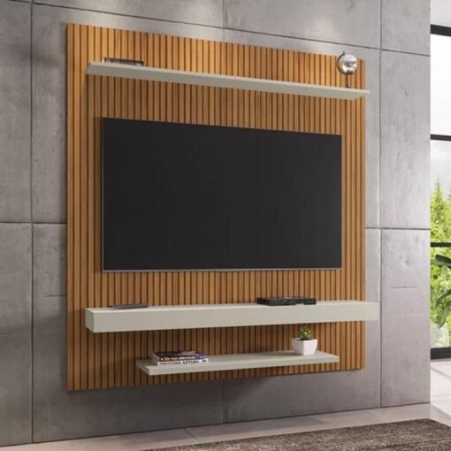 Painel Leme TV até 60 Polegadas Larg. 1.50m Impressão Ripada 3D Ripado/Off White Bechara
