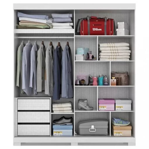 Roupeiro Heloisa Branco 2 Portas C/ 1 Espelho e Pés 100% MDF Larg. 1.80m - ACP - Imagem 2