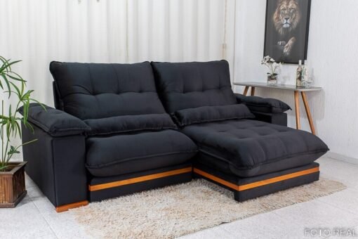 Sofá Retrátil Reclinável Ibis Veludo Preto 820 Larg. 2.30m - D33 e Molas Ensacadas - Imagem 2