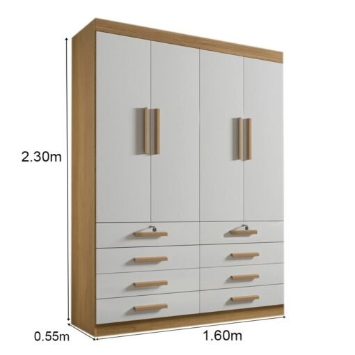 Guarda-Roupa Solteiro Mônaco 4 Portas 8 Gavetas Cinamomo/Off Larg. 1.60m D Doro - Imagem 5