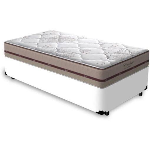 Colchão Solteiro Classic Ensacadas AG D70 + Base Box Simples Corino Branco – ANJOS + ALTO NÍVEL CAMAS E COLCHÕES