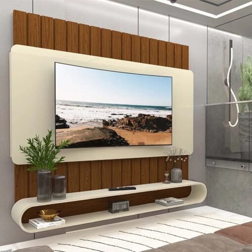 Home Suspenso Prime Castanho/Off Ripado TV até 75 Polegadas Larg. 1.83m - Gelius