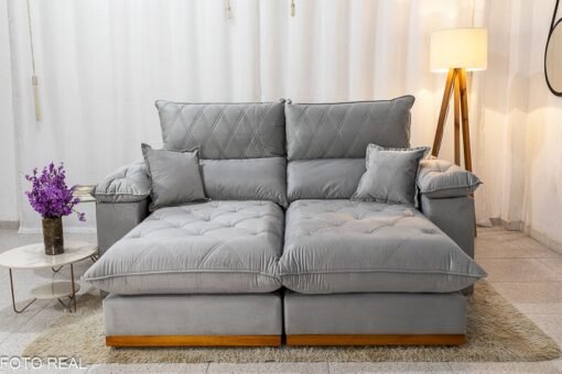 Sofá Retrátil Reclinável Magnum Veludo Prata 823 Larg. 2.10m - Molas Ensacadas - Imagem 2
