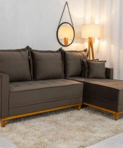 Sofá 3 Lug. Milão C/Chaise Lado Esquerdo Veludo Marrom 815 Larg. 2.30m - Molas Ensacadas
