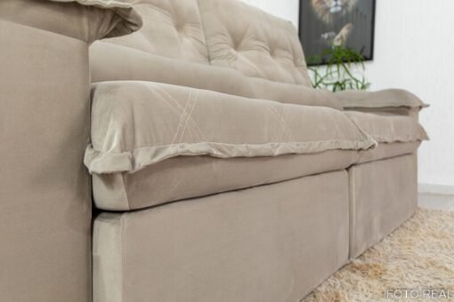 Sofá Retrátil Reclinável Califórnia 2.50m Veludo 525 Bege - D28 Hiper soft