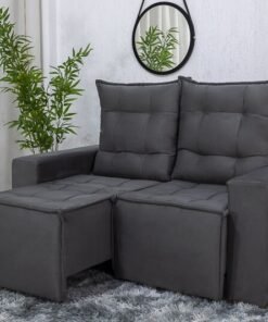 Sofá Retrátil Reclinável Rafaela Veludinho Cinza B10 Larg. 1.40m