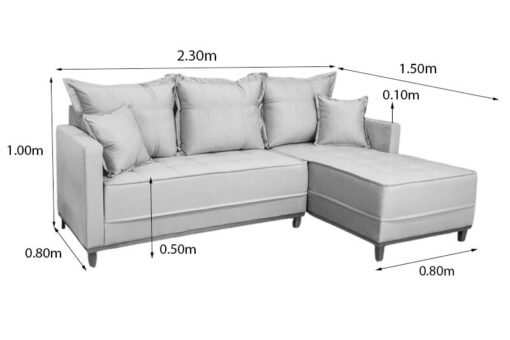 Sofá 3 Lug. Com Chaise Lado Esquerdo Milão Larg. 2.30m Veludo Bege 818 - Molas Ensacadas - Imagem 7