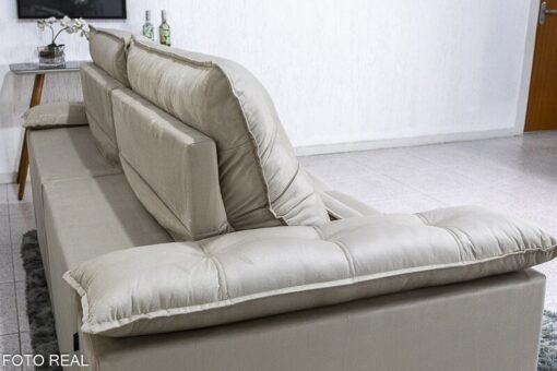 Sofá Retrátil Reclinável Ibis Veludo Bege 818 Larg. 2.30m - D33 e Molas Ensacadas - Imagem 6