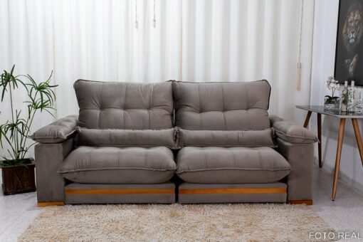 Sofá Retrátil Reclinável Ibis Veludo Cinza 813 Larg. 2.30m - D33 e Molas Ensacadas - Imagem 5