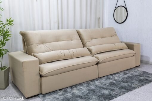 Sofá Retrátil Reclinável 2.90m Máximo Veludinho Bege E18 - D28 Soft - Imagem 3
