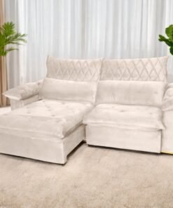 Sofá Retrátil e Reclinável Arezzo 2,50 m Veludo Marfim - ARJAN DECOR