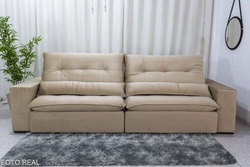 Sofá Retrátil Reclinável 2.90m Máximo Veludinho Bege E18 - D28 Soft - Imagem 5