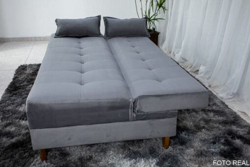 Sofá 4 lugares e Sofá Cama Casal Arpoador Veludo Cinza - Imagem 5