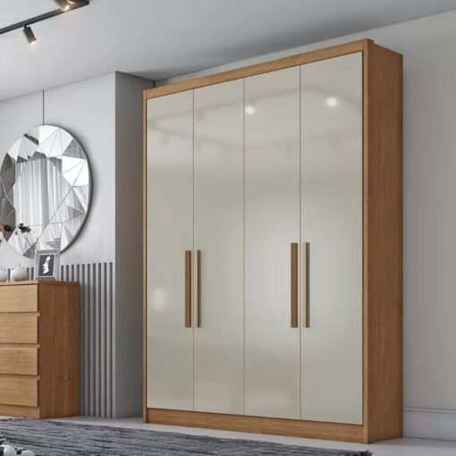 Guarda-Roupa Solteiro Moderni Plus 100% MDF 4 Portas 3 Gavetas Larg. 1.645m Cumaru/Fendi Novo Horizonte