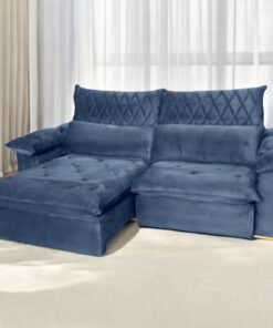 Sofá Retrátil e Reclinável Arezzo 2,50 m Veludo Azul - ARJAN DECOR