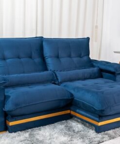 Sofá Retrátil Reclinável Ibis Veludo Azul 800 Larg. 2.30m - D33 e Molas Ensacadas