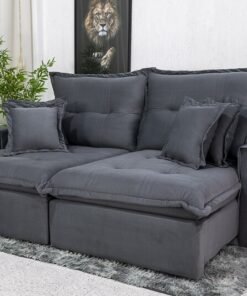Sofá Retrátil Reclinável Ferrara 2.50m Veludo Cinza 20 D33 e Molas Ensacadas