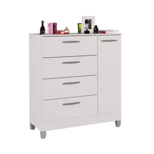 Cômoda com 1 Porta 4 Gavetas Branco Larg. 0.86m - Poquema - Imagem 2