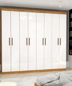 Guarda-Roupa 8 Portas Rubi 2,08 m(Sem Espelho)Cinamono/Branco - CARIOCA MÓVEIS