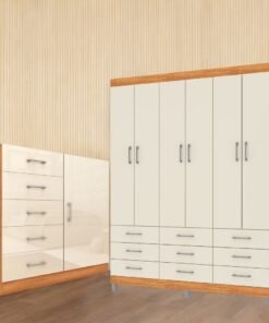 Guarda-Roupa 6 Portas Paraty 3690 + Cômoda 5 Gavetas Sapateira Miami Cinamono/Off White - FELLICCI