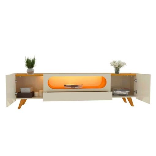 Rack Nobre 210 (Pés de Madeira) Off White/Naturale - GELIUS - Imagem 3