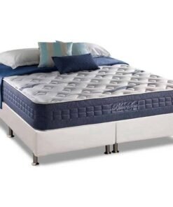 Colchão Queen Blue Sea D28 + Base Box Simples Corino Branco – ANJOS COLCHÕES + ALTO NÍVEL CAMAS E COLCHÕES