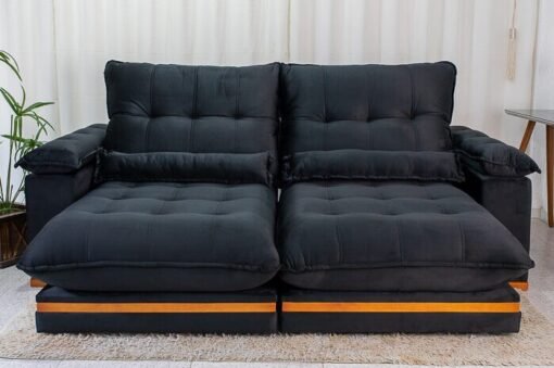 Sofá Retrátil Reclinável Ibis Veludo Preto 820 Larg. 2.50m - D33 e Molas Ensacadas - Imagem 4
