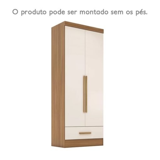 Roupeiro Solteiro Smart Plus (GR2123) Cinamomo/Off 2 Portas 1 Gaveta C/Pés Larg. 0.85m - Rodial Móveis - Imagem 10