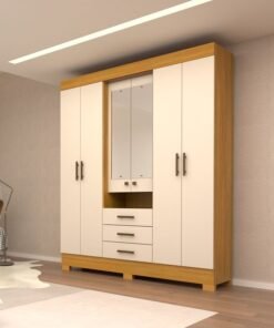 Roupeiro Débora Nature/Off 6 Portas C/ Espelho e Pés 100% MDF Larg. 1.78m - ACP