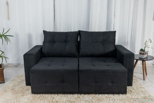 Sofá Retrátil 3 Lugares Havaí Larg. 1.80m Veludinho Preto 17 - Imagem 4