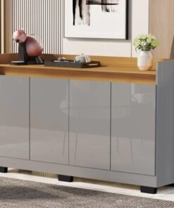 Buffet 4 Portas Real Cinza/Mel - MÓVEIS PRIMUS
