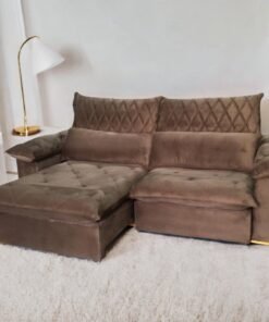 Sofá Retrátil e Reclinável Arezzo 2,50 m Veludo Marrom - ARJAN DECOR
