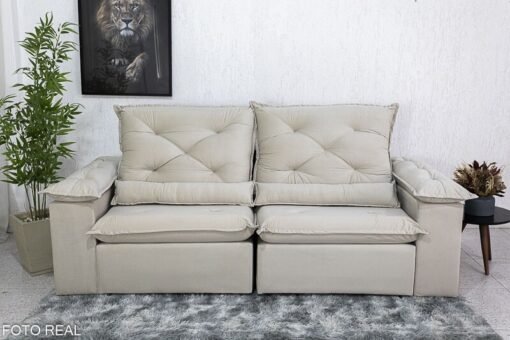 Sofá Retrátil Reclinável Roma Veludo Bege 01 Larg. 2.00m - D28 Soft - Imagem 5