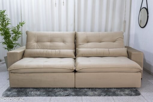 Sofá Retrátil Reclinável 2.90m Máximo Veludinho Bege E18 - D28 Soft - Imagem 4