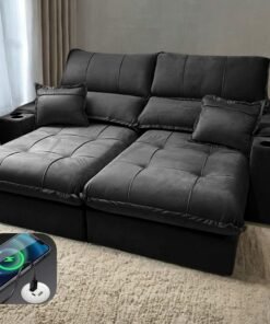 Sofá Retrátil e Reclinável Zeus/Afrodite 2,90 m Preto - ZARAT ESTOFADOS