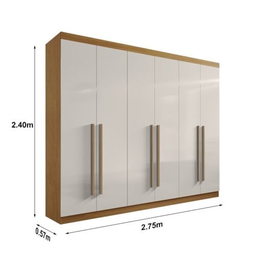 Roupeiro Casal Da Vinci Plus Cinamomo/Off 6 Portas 6 Gavetas 100% MDF Larg. 2.75m - D Doro - Imagem 4