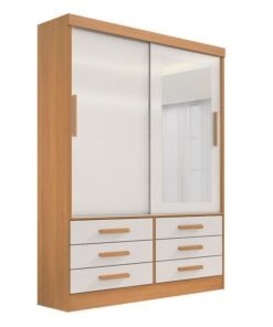 Roupeiro Solteiro Merídian Cinamomo/Off 2 portas c/ 1 Espelho 6 Gavetas Larg. 1.35m - D Doro