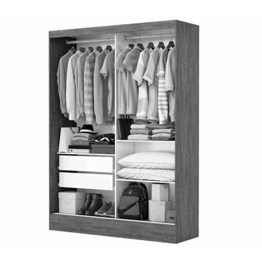 Guarda-Roupa Solteiro Santiago 2 Portas Larg. 1.31m Com Espelho e Pés Cinamomo/Branco Carioca Móveis - Imagem 2