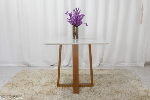 Mesa de Jantar Pedro Mel Vidro Off 90×90 4 Cadeiras Lisboa Veludo Preto 504 Madeira Maciça Art Assento - Entregue Montada - Imagem 7