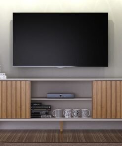 Rack Bancada Manaus Ripado para Tv até 65" Larg. 2.00m Off White/Cinamomo - Valdemoveis