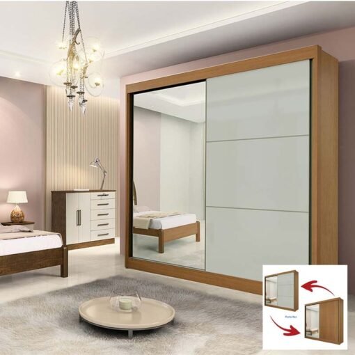 Roupeiro Casal Titanium Cinamomo/Off 2 Portas 6 Gavetas C/ 1 Espelho 100% MDF Portas Flex Larg. 2.20m - D Doro