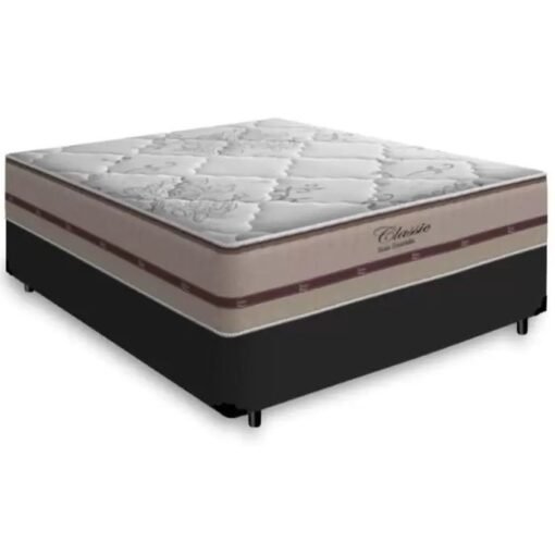 Colchão Casal Classic Ensacadas Bege + Base Box Simples Avalon Preto – ANJOS + AVALON
