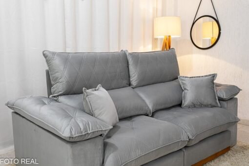 Sofá Retrátil Reclinável Magnum Veludo Prata 823 Larg. 2.10m - Molas Ensacadas - Imagem 6
