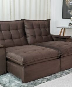Sofá Retrátil Reclinável Atenas Veludo Marrom 815 Larg. 2.10m - D33 e Molas Ensacadas